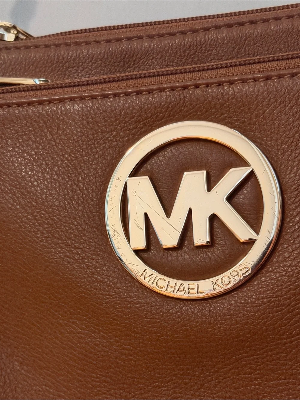 Michael Kors Brown Leather Crossbody Wallet Bag with MK Logo